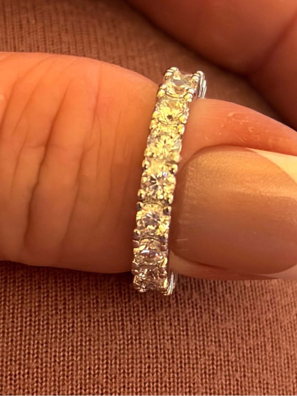 Moissanite Stone Eternity Ring in Silver Tone